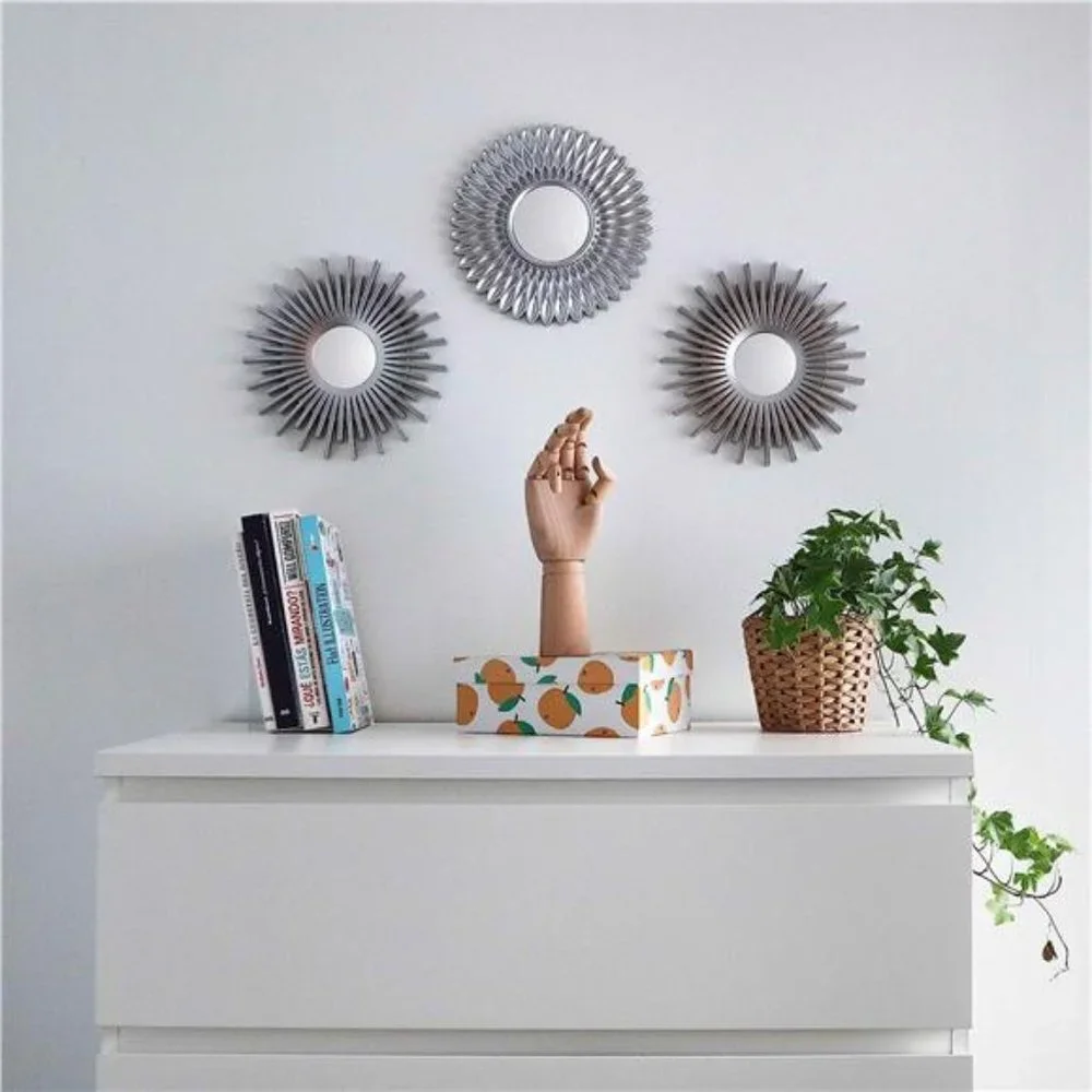 Wall Mirrors Pack of 3 Silver Mirrors for Living Room, Home Decor for Bedroom